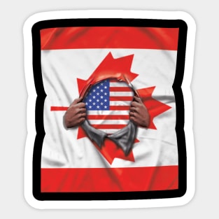 USA Flag Canadian Flag Ripped - Gift for Canadian From USA Sticker